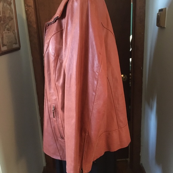 Lane Bryant Burnt Orange Zip Front Leather Jacket Size 14 / 16 Fully Lined - Picture 4 of 8